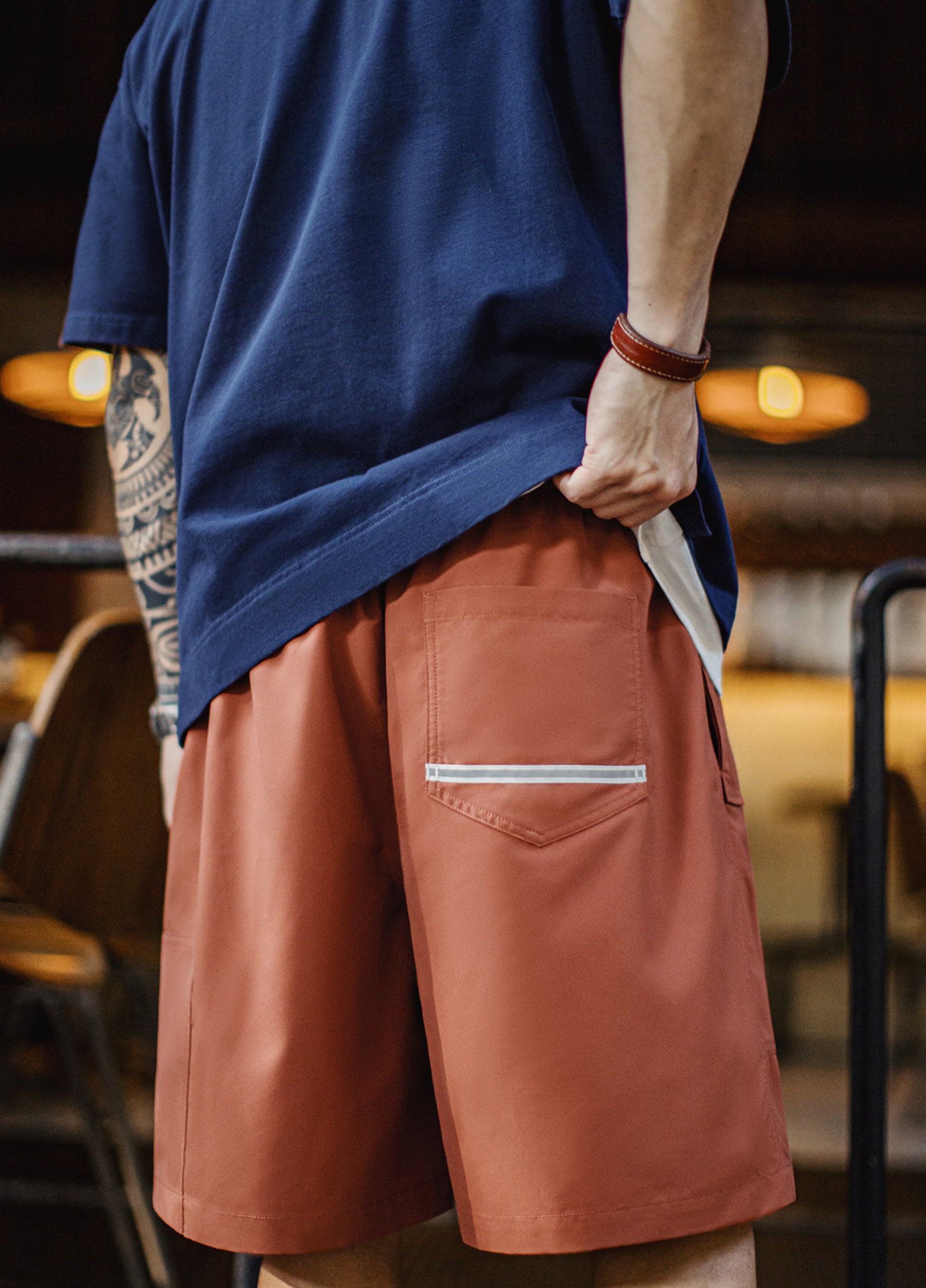 American Retro Drawstring Elastic Waist Straight Large Pocket Men's Shorts - Harmony Gallery