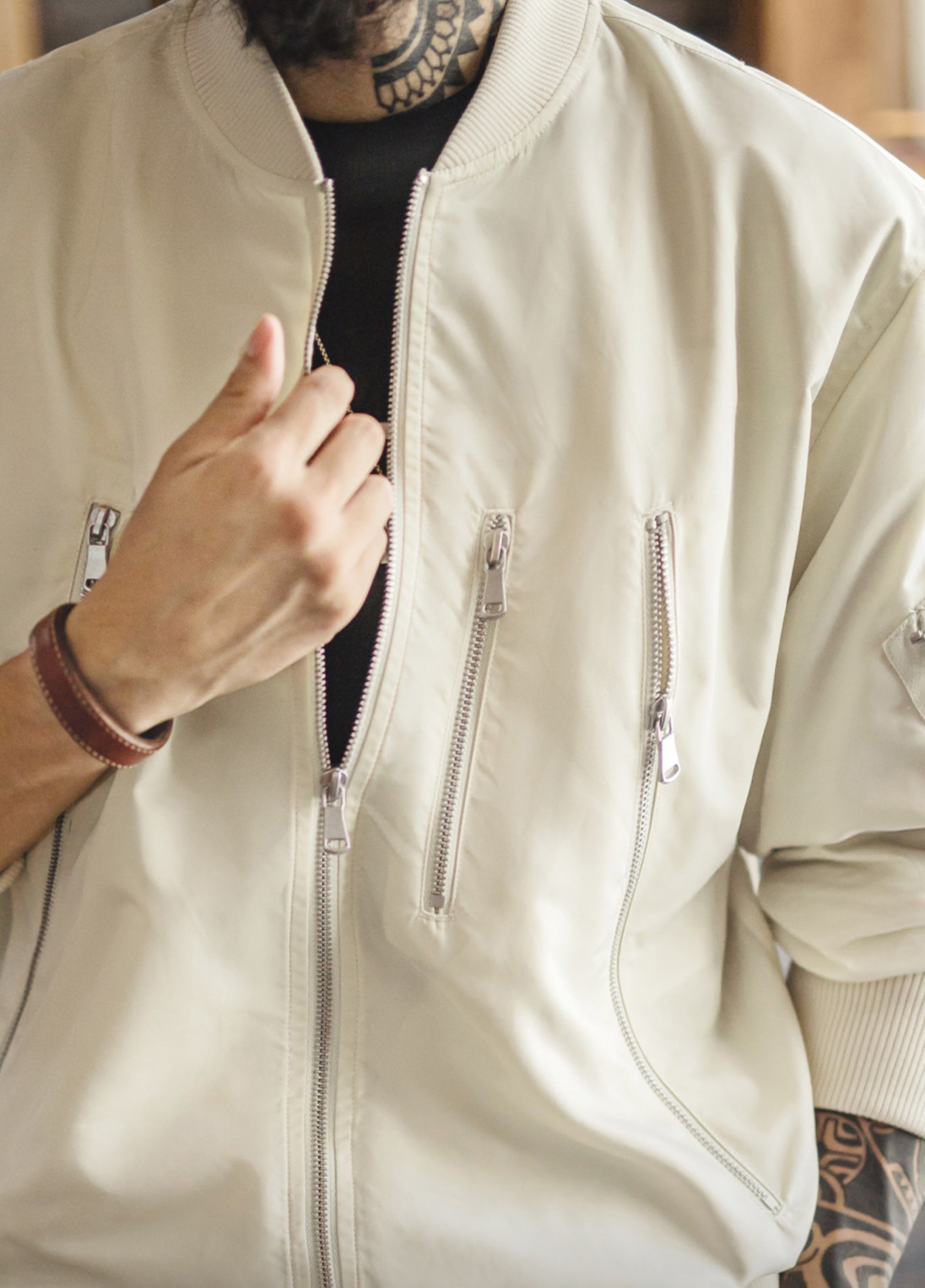 American Retro Casual White L2B Pilot Thin Baseball Short Daily Men's Jacket - Harmony Gallery