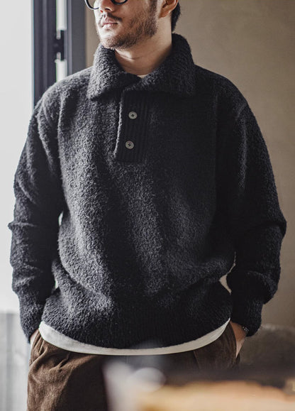 American Retro Circle Yarn Polo Warm Pullover Thick Men's Sweater