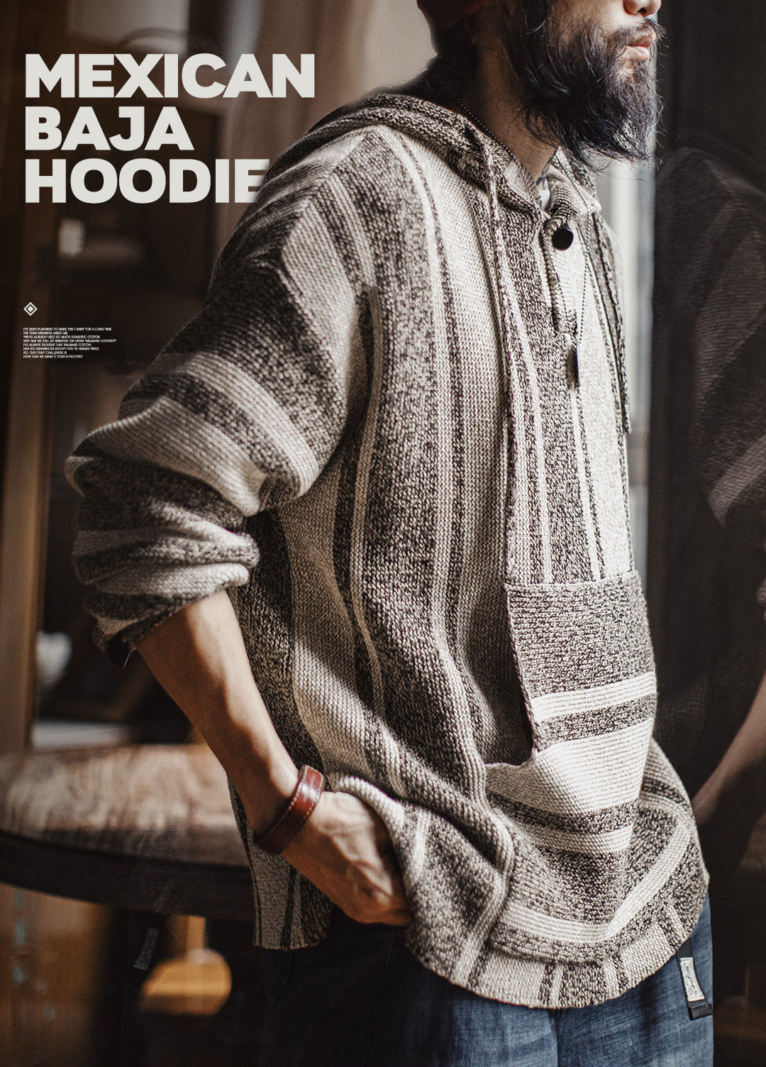 American Retro Baja Semi-Open Pullover Knitted Thin Draped Men's Sweater - Harmony Gallery