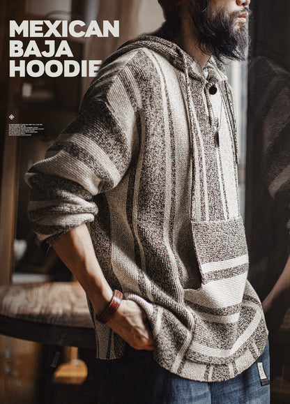 American Retro Baja Semi-Open Pullover Knitted Thin Draped Men's Sweater - Harmony Gallery