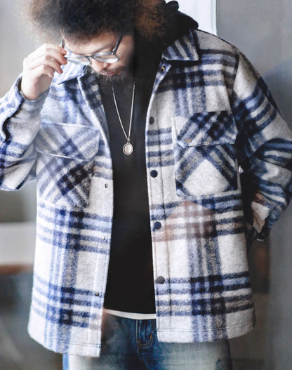 American Casual College Style Pattern Woolen Warm Men's Jacket