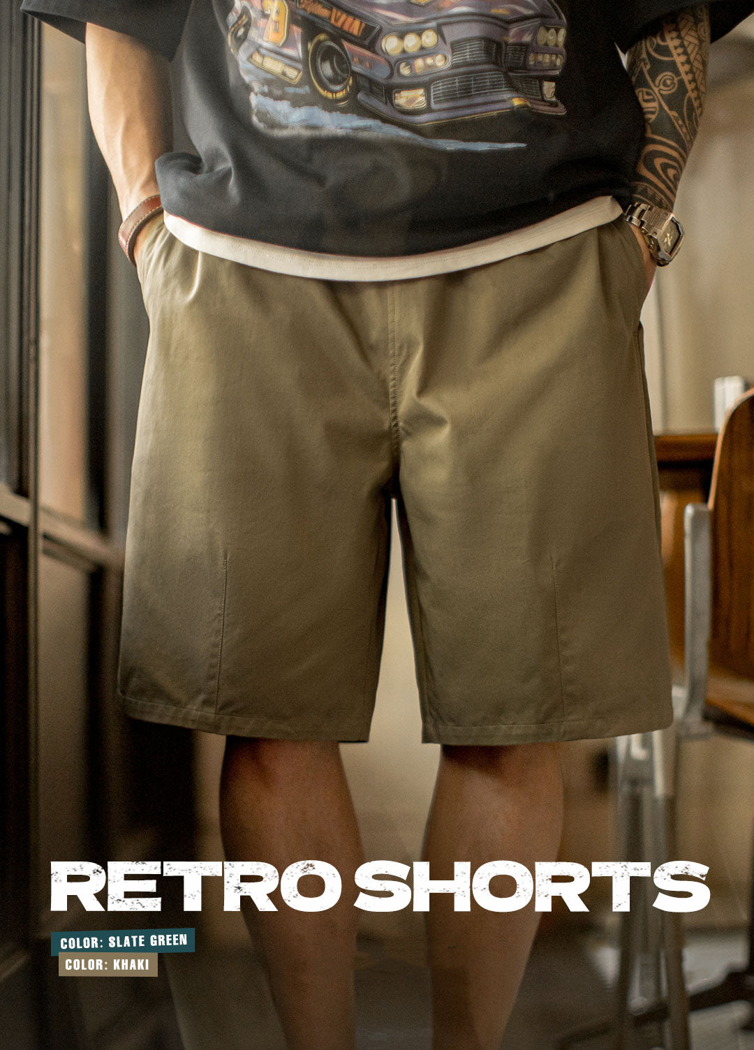 American Retro Straight Commuting Elastic Waist Drawstring Men's Shorts - Harmony Gallery