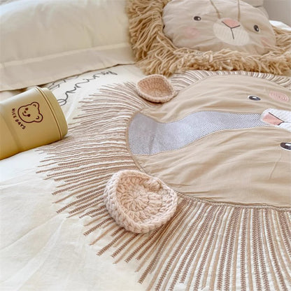 Cute Little Lion Pure Cotton Washed Four-Piece Bed Set