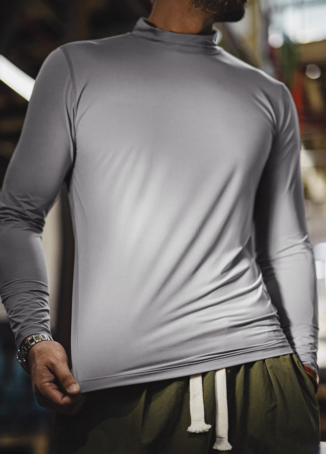 American Half-High Collar Fitness Elastic Gray Slim Ice Silk Men's Sweater - Harmony Gallery