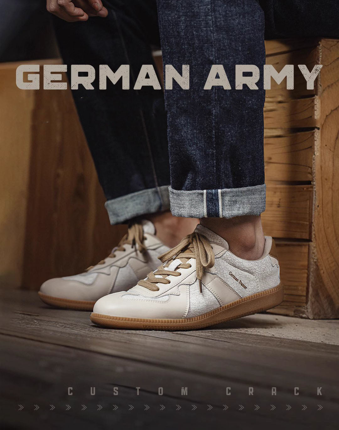 German Army Retro Cracked Moral White Versatile Men's Casual Shoes