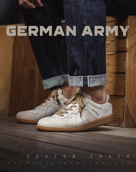 German Army Retro Cracked Moral White Versatile Men's Casual Shoes - Harmony Gallery