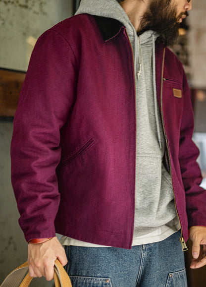 American Retro Detroit Navy Blue Hunting Barn Dragon Fruit Color Men's Jacket - Harmony Gallery