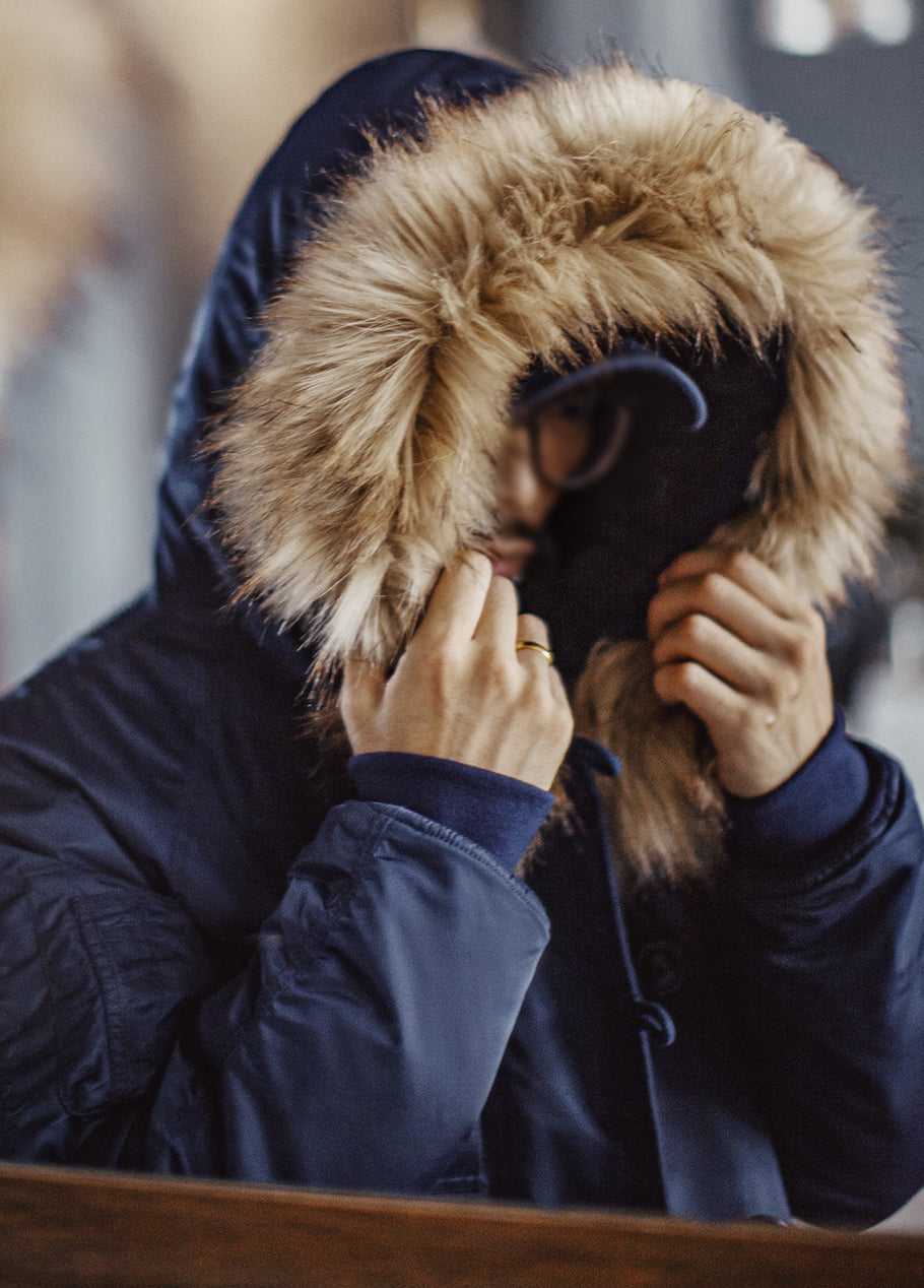 American Retro N2A Fur Collar Parka Blue Mountain Eagle Cotton Men's Jacket