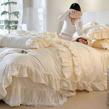 French Princess High-End Fairy Four-Piece Pure Cotton Lace Bed Set - Harmony Gallery