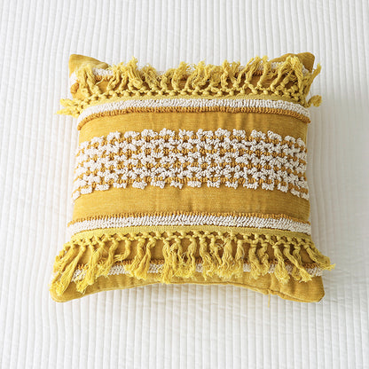 Golden Boho-Chic Tassel Vibrant Textured Decorative Throw Pillows