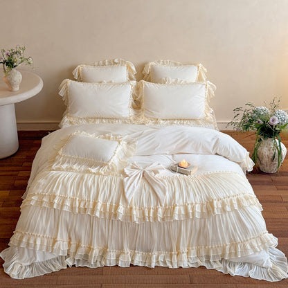 French Princess Thickened Bow Matte Warm Coral Fleece Four-Piece Bed Set