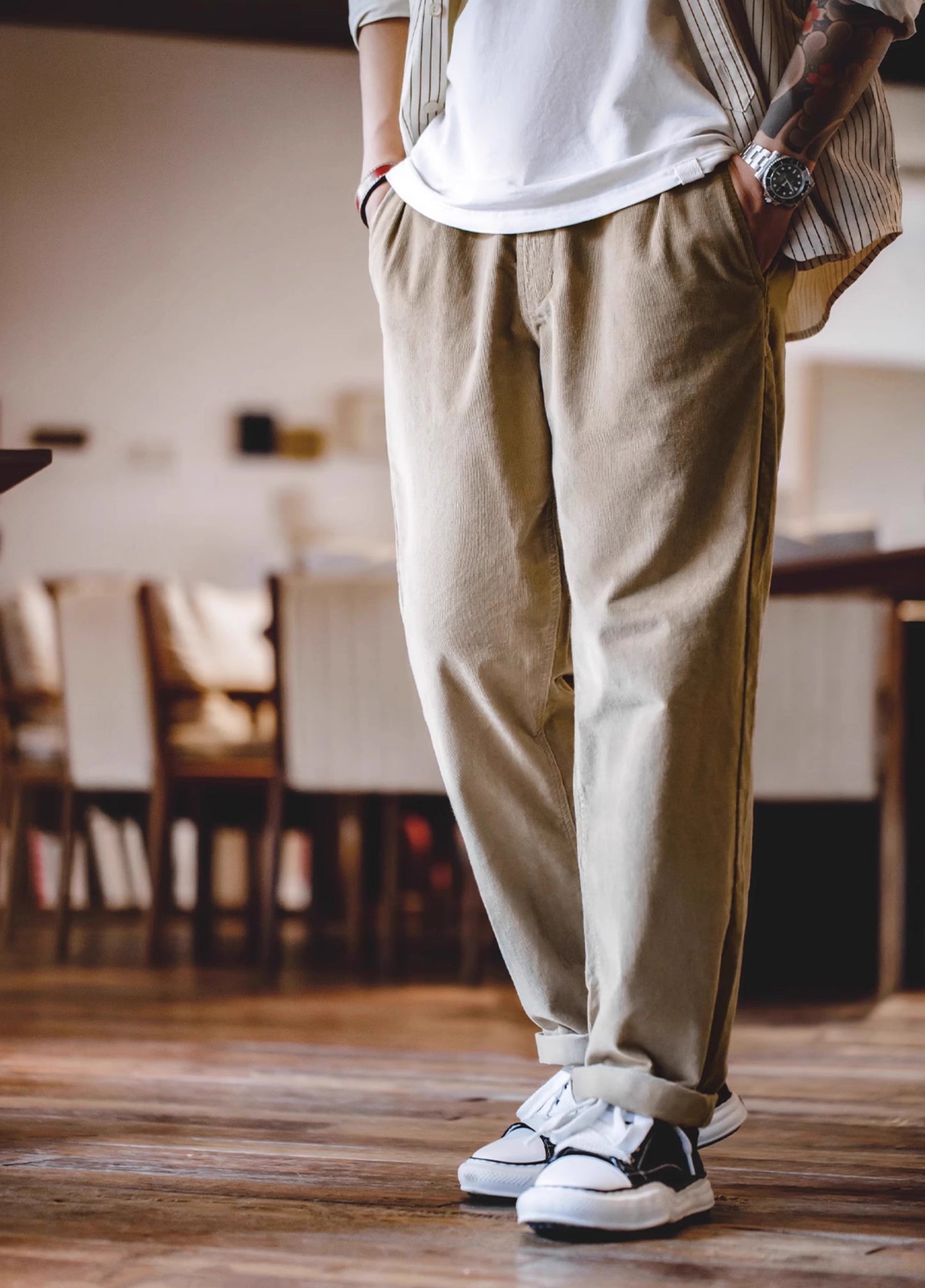 American Retro Corduroy Naples Suit Double Pleated Men's Trousers