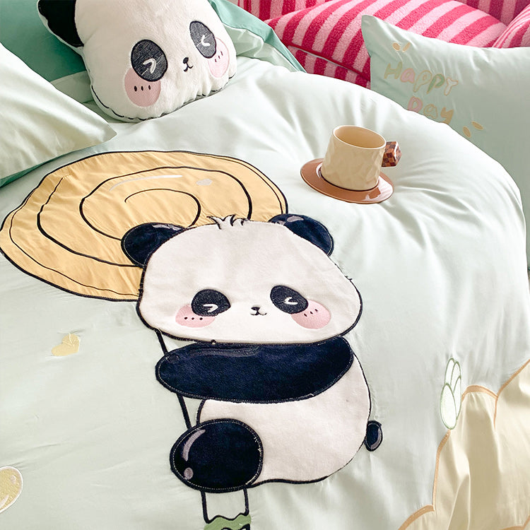 Cute Small Panda Pure Cotton Washed Four-Piece Bed Set