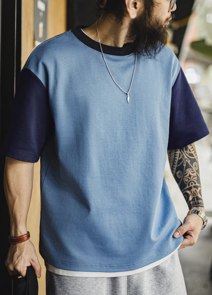 American Retro Threaded Neckline Drop Air Layer Contrast Color Men's T-Shirt - Harmony Gallery