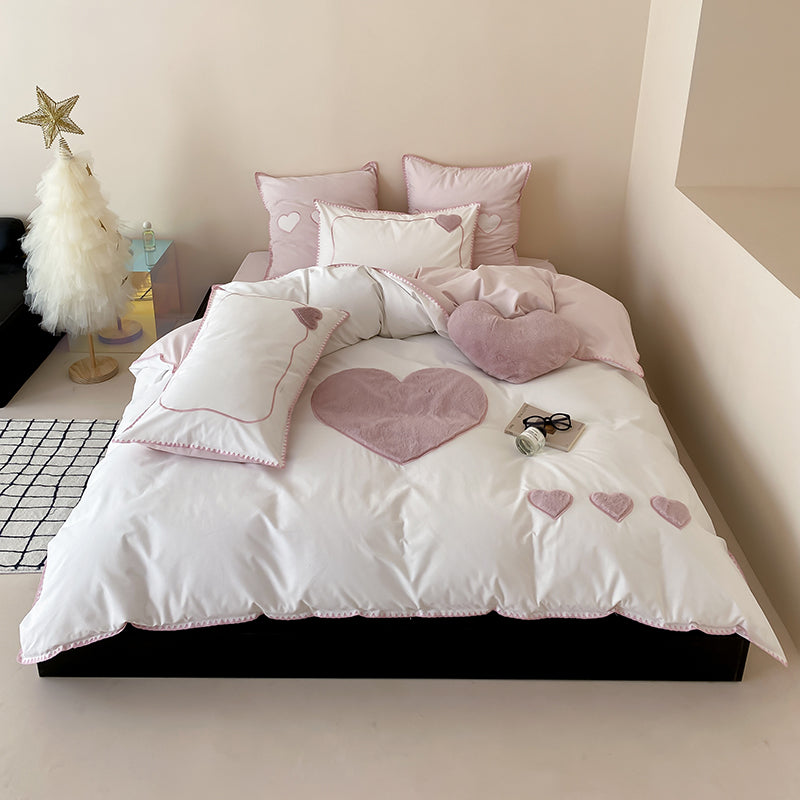 Girls Love Fall And Winter Thickened Brushed Four-piece Pure Cotton Bed Set