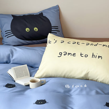 Cartoon Black Cat Pure Cotton Skin-Friendly Four-Piece Bed Set