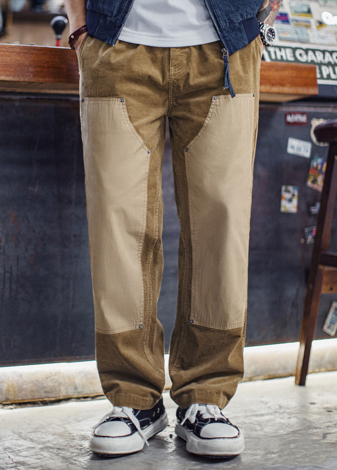 American Retro Knee Corduroy Logging Straight Leg Warm Daily Men's Trousers