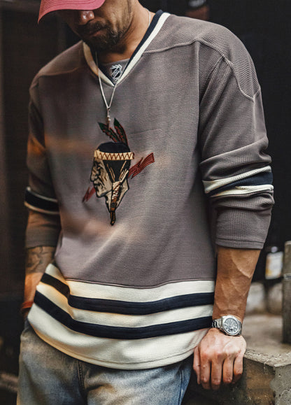 American Retro Waffle Long-Sleeved Embroidered Knitted Heavy Men's Sweater - Harmony Gallery