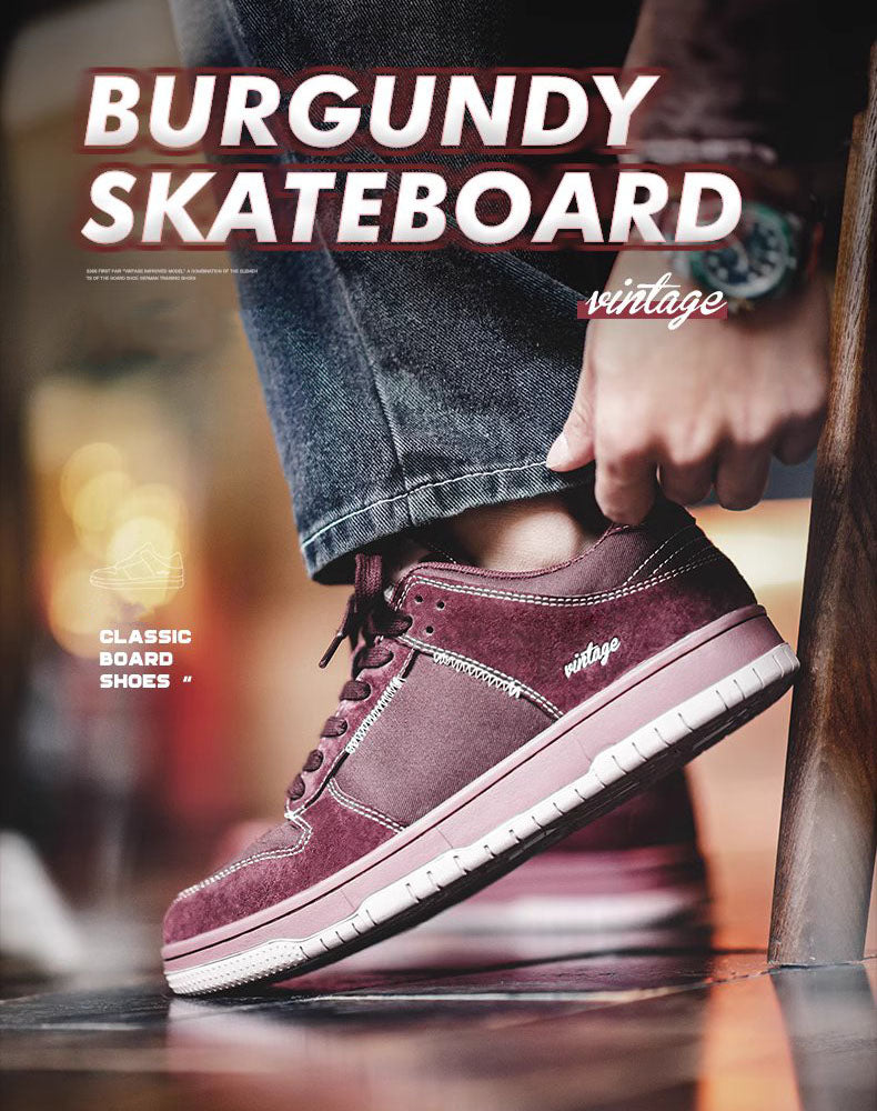 Burgundy Skateboard Embroidered Retro Sports Unisex Casual Shoes - Harmony Gallery