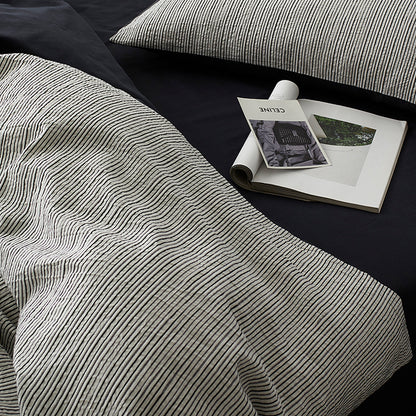 Premium Black and White Striped Textured Bedding Pure Cotton Four-Piece Bed Set