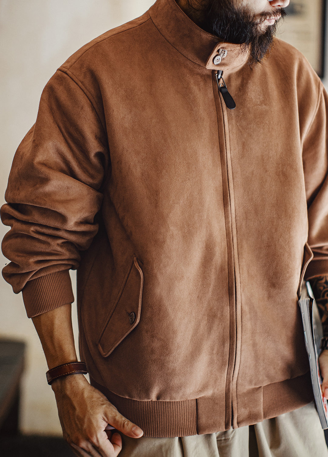 American Retro Suede Harrington G9 Maillard Short Keep Warm Men's Jacket - Harmony Gallery