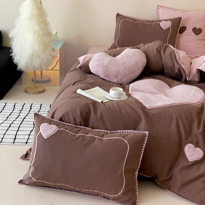 Girls Love Fall And Winter Thickened Brushed Four-piece Pure Cotton Bed Set