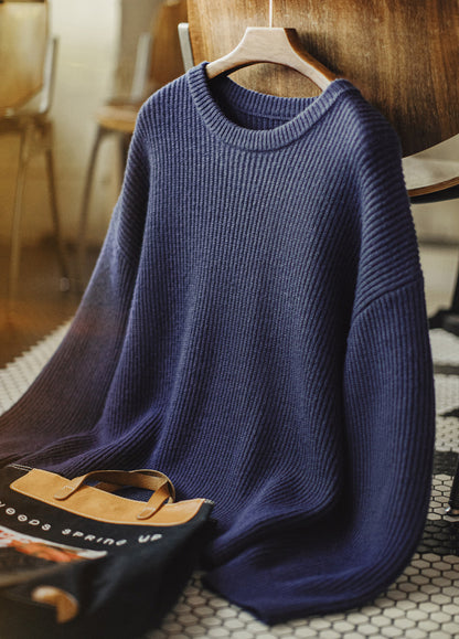 American Ribbed Pullover Striped Knit Cardigan Not Easily Deformed Men's Sweater