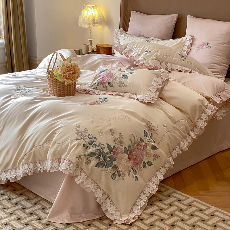 French Romantic Princess Cotton Four-Piece Pure Cotton Bed Set