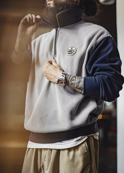 American Fleece College Contrasting Lepel Pullover Warm Men's Sweater - Harmony Gallery