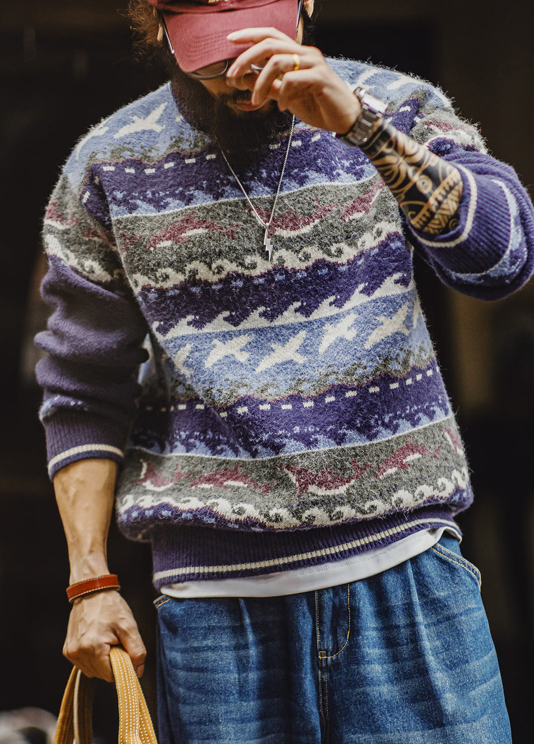 American Retro Fair Isle Pullover Thick Warm Outerwear Knitwear Men's Sweater