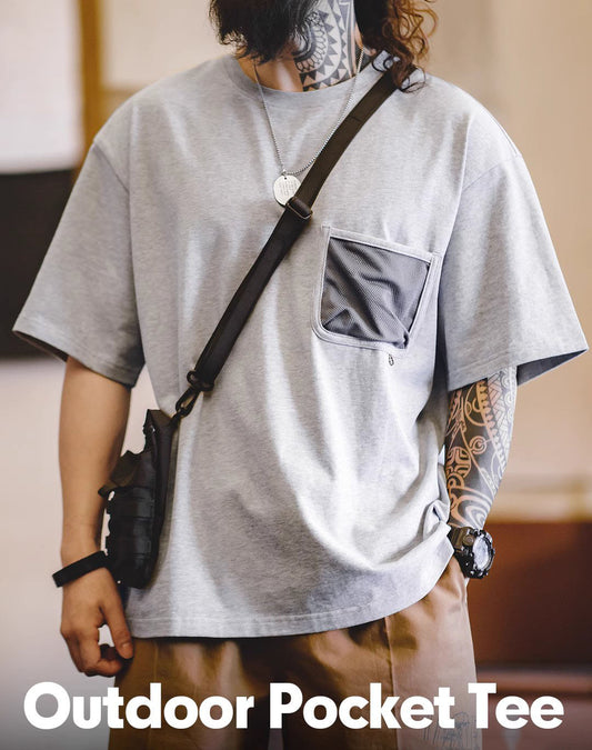 American Mountain Pocket off-shoulder Half-Sleeved Men's T-Shirt - Harmony Gallery