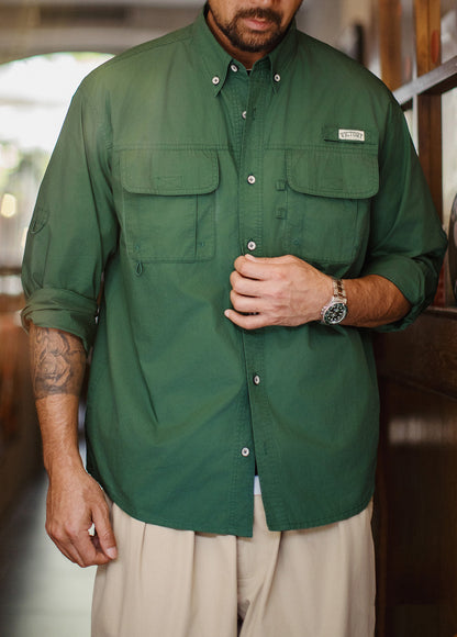 American Retro Multi-Pocket Green No Bullet  Layered Thin Men's Shirt - Harmony Gallery