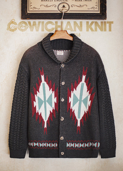 American Charcoal Gray Vintage Fruit Collar Cardigan Knitted Elasticity Men's Jacket - Harmony Gallery