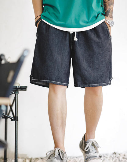 American Casual Ice Skin Denim Cool Loose Straight Men's Shorts - Harmony Gallery