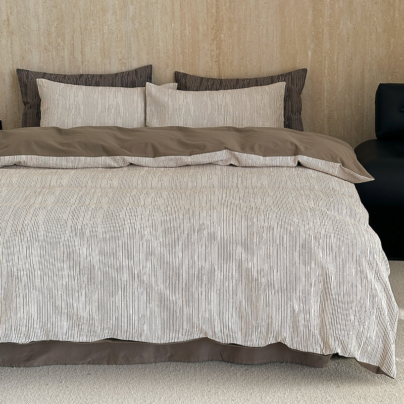 Premium Black and White Striped Textured Bedding Pure Cotton Four-Piece Bed Set - Harmony Gallery