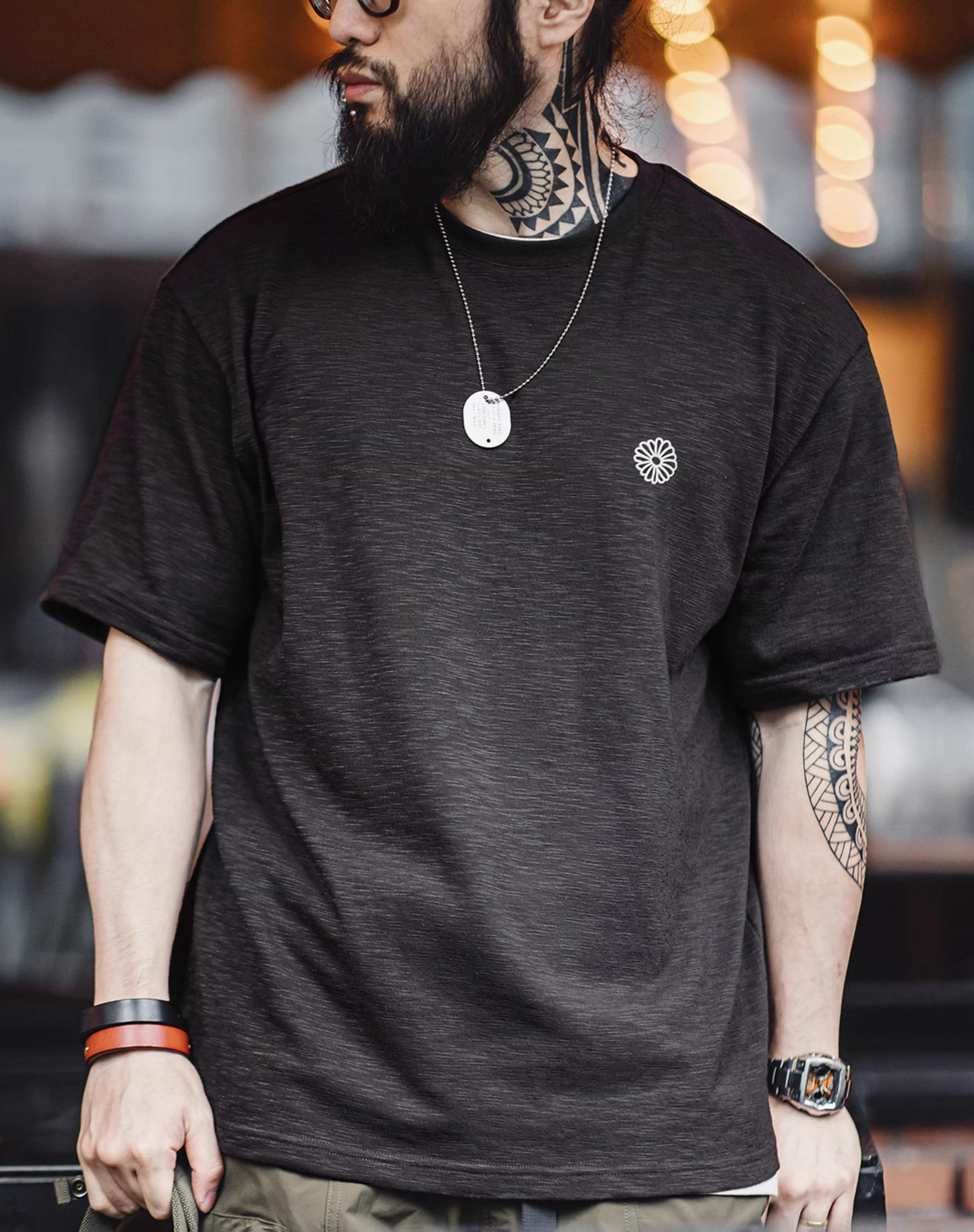 American Casual Tiger Embossed Printing Breathable Men's T-Shirt