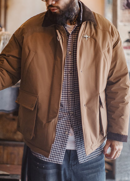 American Retro Safari Cotton Hunting Corduroy Patchwork Barn Men's Jacket - Harmony Gallery