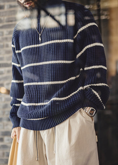 American Striped Raglan Sleeve Turtleneck Knit Thickened And Warm Men's Sweater - Harmony Gallery