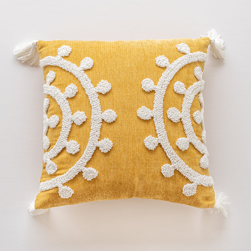 Almofadas bordadas brancas de Scrollwork com acento dourado da borla da elegância