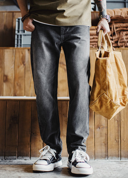 American Casual Washed Distressed Straight Slightly Tapered Carrot Men's Jeans - Harmony Gallery