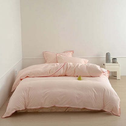 Nordic Solid Color Washed Four-Piece Pure Cotton Suitable For All Seasons Bed Set