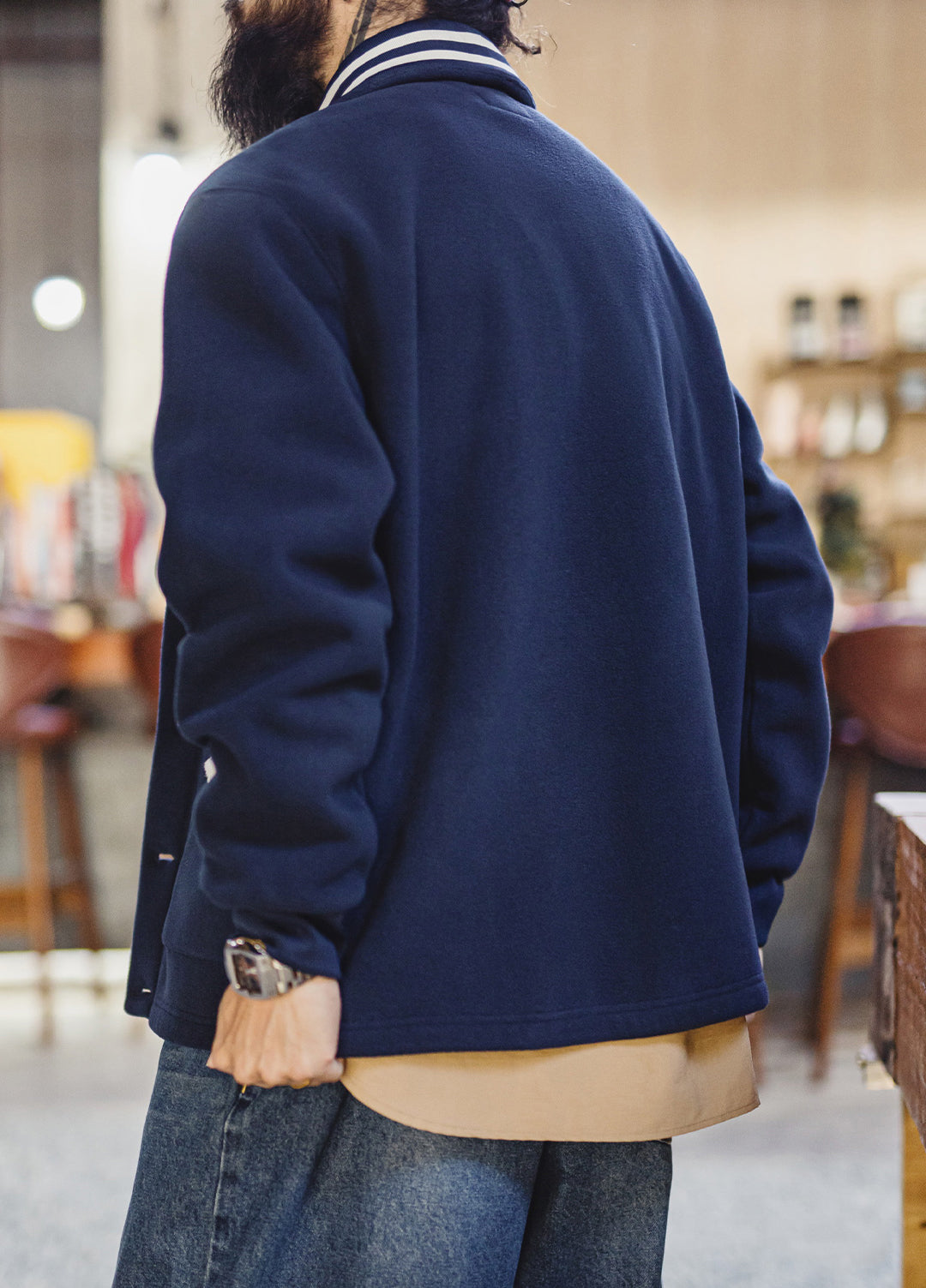 American Retro Shawl Collar Cardigan Fleece Warm Short Baseball Men's Jacket