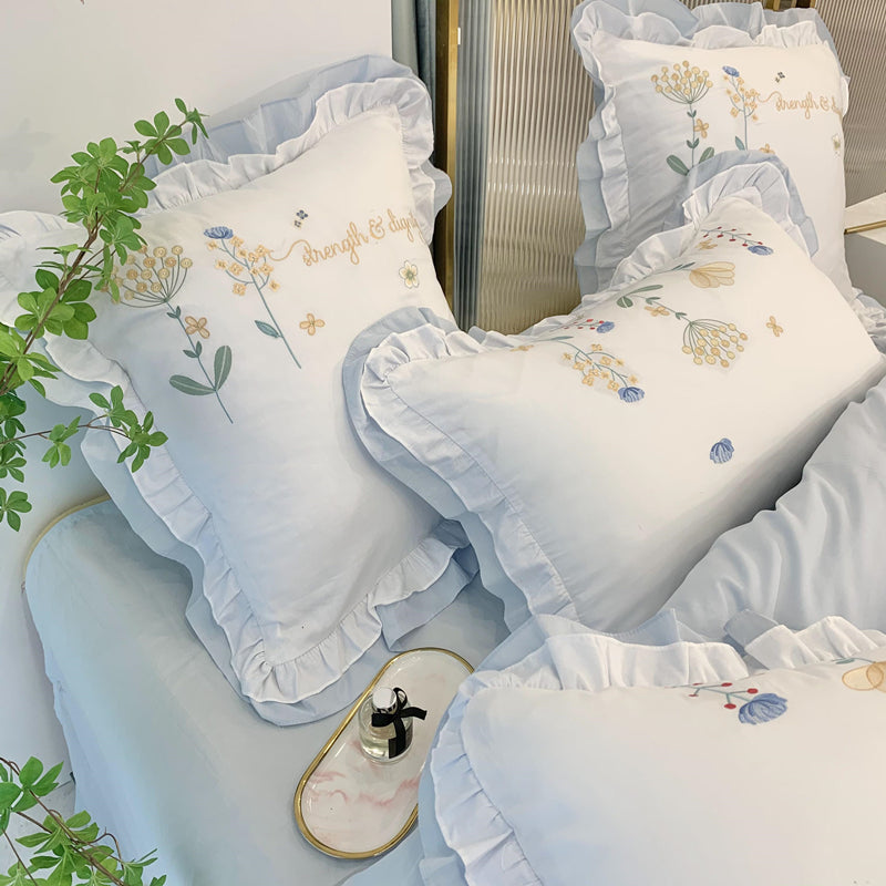 Fairy Lace Washed Cotton Four-Piece-Flower Embroidery Bed Set - Harmony Gallery