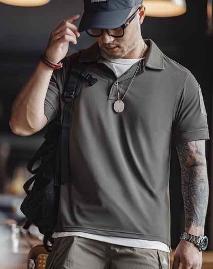 American Retro Half-Open Knitted Polo Military Velcro Men's T-Shirt - Harmony Gallery