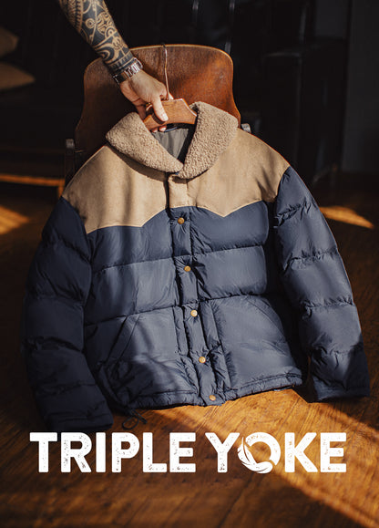 American Retro Color Block Fleece Collar Keep Warm Leisure Men's Jacket