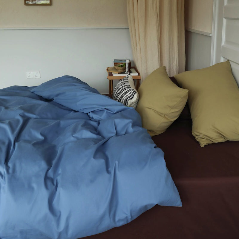 Minimalist Color-Blocked Warm Pure Cotton Thickened Brushed Four-Piece Bed Set