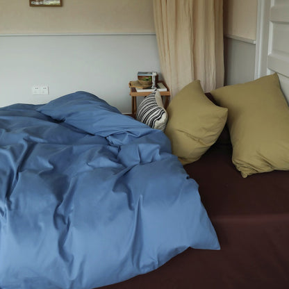 Minimalist Color-Blocked Warm Pure Cotton Thickened Brushed Four-Piece Bed Set