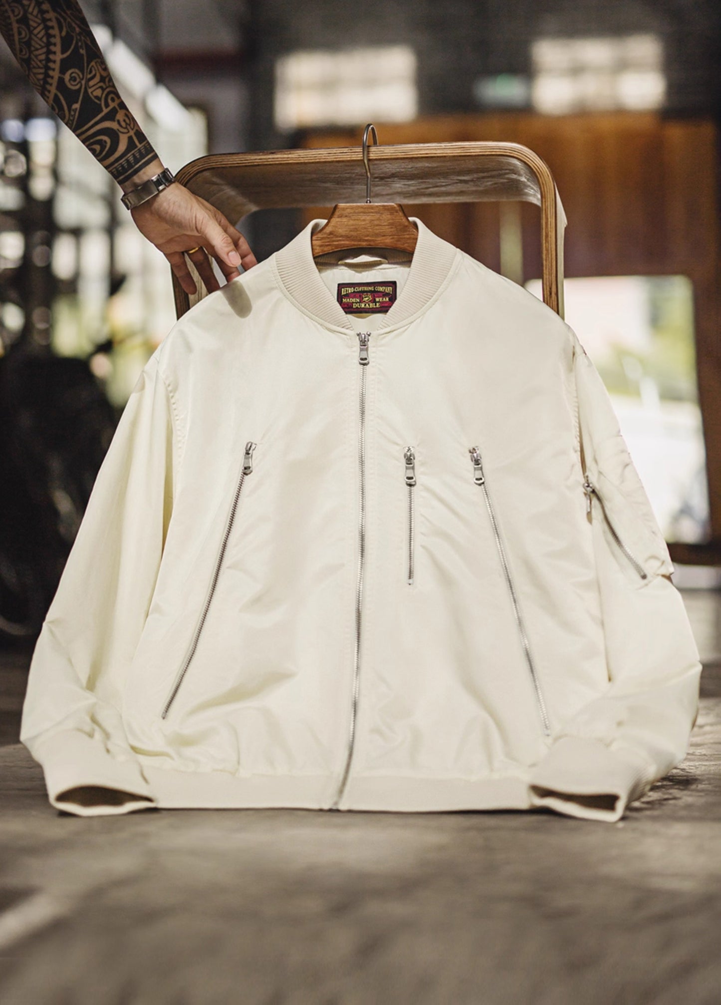 American Retro Casual White L2B Pilot Thin Baseball Short Daily Men's Jacket - Harmony Gallery