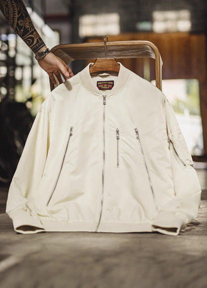 American Retro Casual White L2B Pilot Thin Baseball Short Daily Men's Jacket - Harmony Gallery